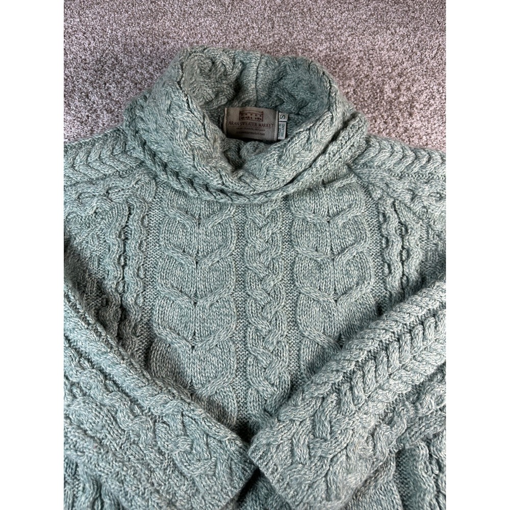 Aran Sweater Market Merino Wool Cowl Neck Cable Knit Sweater Sage Green Ireland